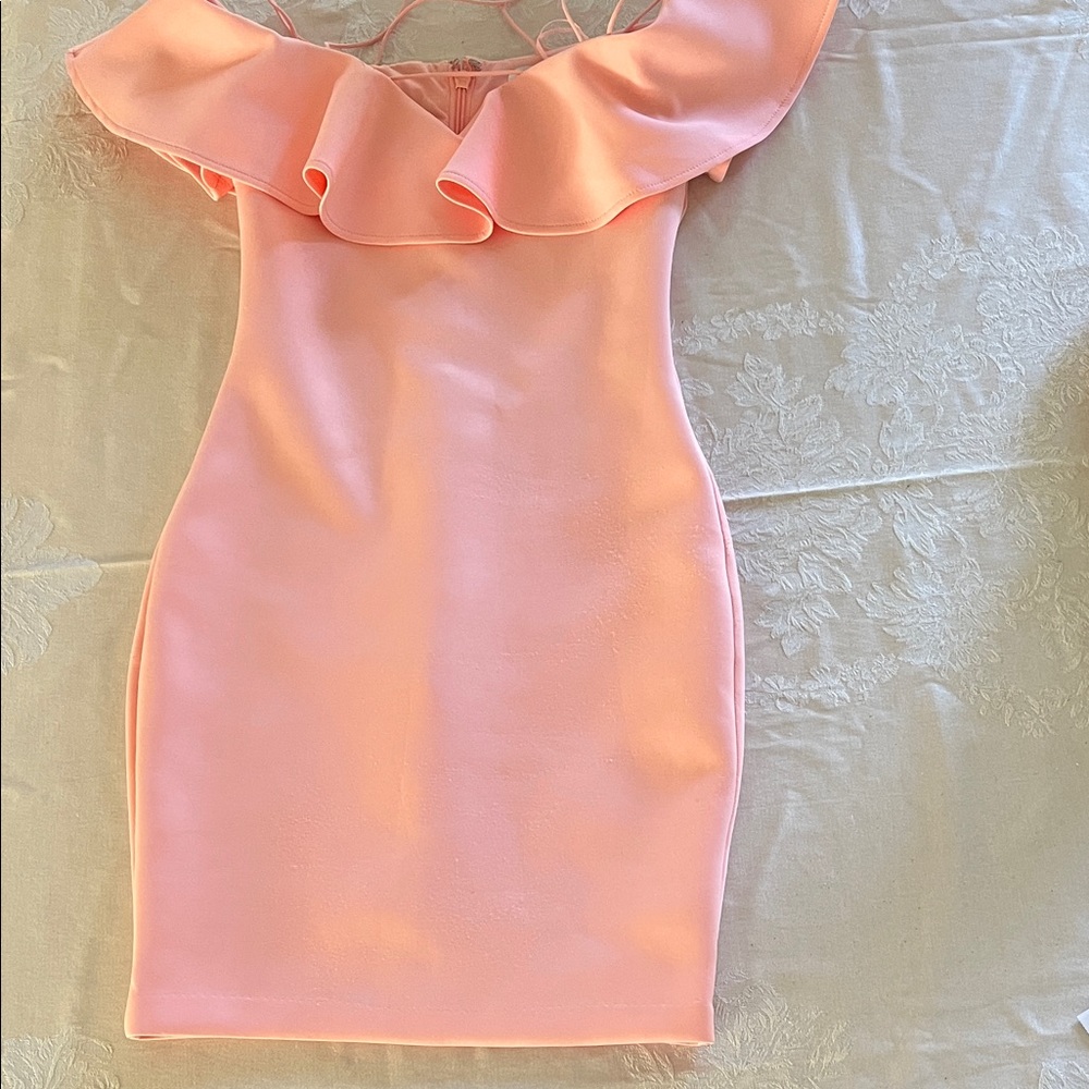 Guess Pink Ruffle Off-Shoulder Dress